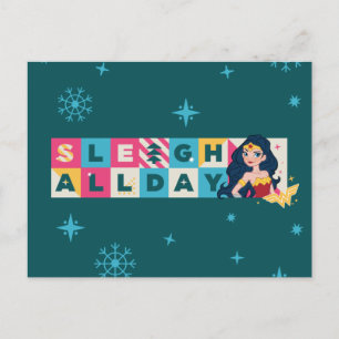 Cartão Postal De Festividades Mulher Maravilha da Liga da Justiça "Sleigh All D