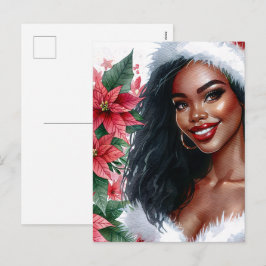 Cartão Postal De Festividades Mulher Negra Poinsettia de Natal