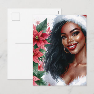 Cartão Postal De Festividades Mulher Negra Poinsettia de Natal