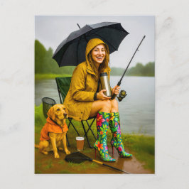 Cartão Postal De Festividades Mulher pescando capuz e Na moda
