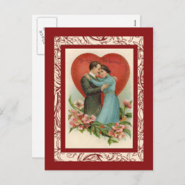 Cartão Postal De Festividades mulher vintage e homem no coração do namorados