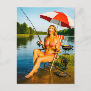 Cartão Postal De Festividades Mulheres A Pescar Em Parasol Enquanto Comem Sorvet