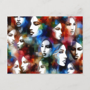 Cartão Postal De Festividades mulheres enfrentam abstrato aquarelas pop
