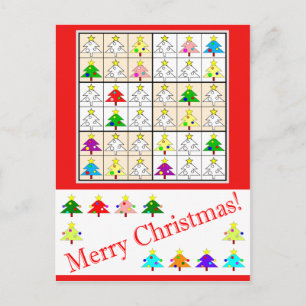 Cartão Postal De Festividades Multicolored Sudoku for Christmas
