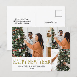 Cartão Postal De Festividades Multifoto do Feliz ano novo 3 Moderno Elegante