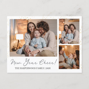 Cartão Postal De Festividades Multifoto do Feliz ano novo 3 Moderno Elegante