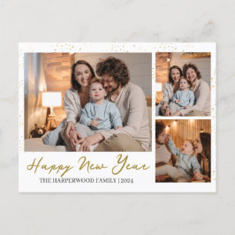 Cartão Postal De Festividades Multifoto do Feliz ano novo 3 Moderno Elegante