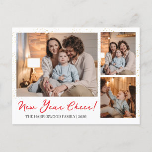 Cartão Postal De Festividades Multifoto do Feliz ano novo 3 Moderno Elegante
