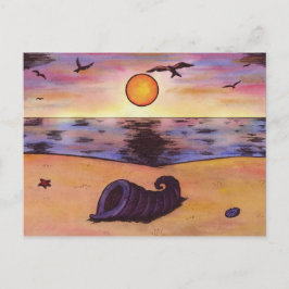 Cartão Postal De Festividades musculatura de pintura aquosa na praia durante o p