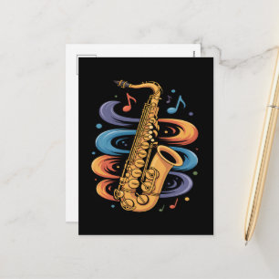 Cartão Postal De Festividades Música Colorida de Saxofone Fluxo Instrumento de J