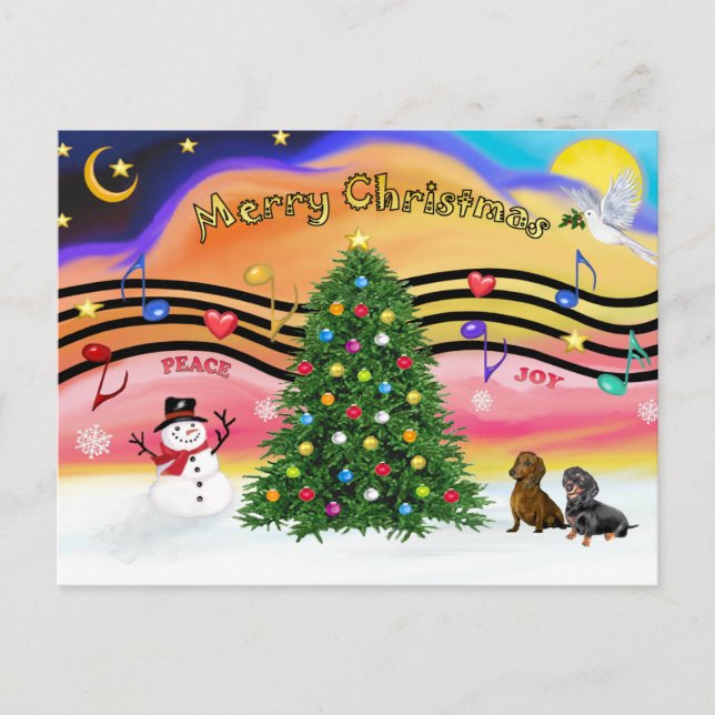 Cartão Postal De Festividades Música de Natal 2 - Dachshances (dois) (Frente)