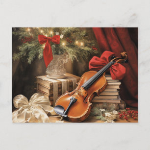 Cartão Postal De Festividades Música de Violino de Natal