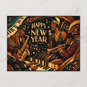 Cartão Postal De Festividades Música Jazz Art Deco Feliz Ano Novo
