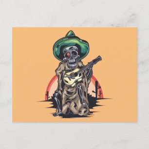 Cartão Postal De Festividades Músico Esqueleto Halloween