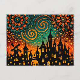 Cartão Postal De Festividades Mystical Night Castle Silhouette