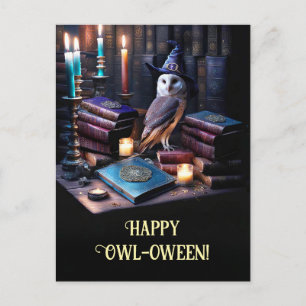 Cartão Postal De Festividades Mystical Owl Magical Books Feliz Dia das Bruxas