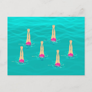 Cartão Postal De Festividades Nadadores Sincronizados Nadando Sob Água