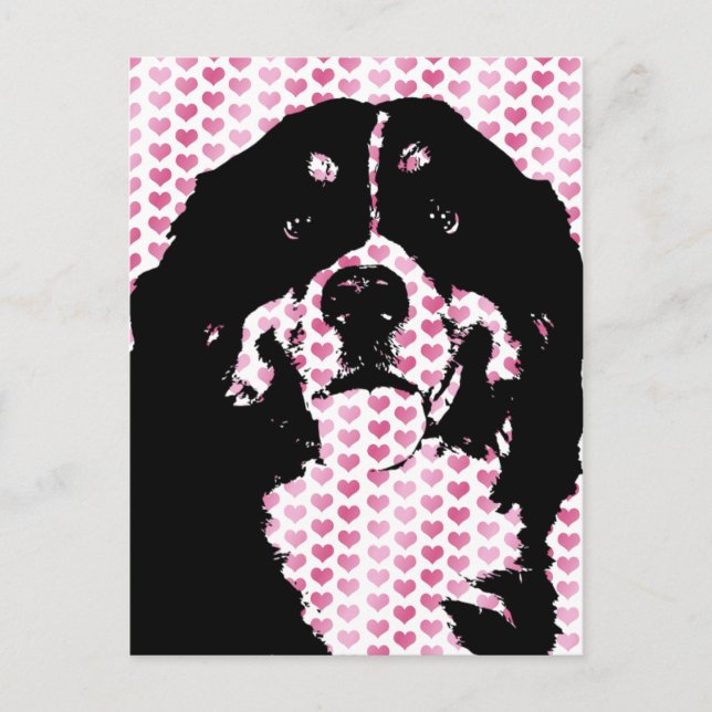 Cartão Postal De Festividades Namorados - Cachorro da Montanha Bernese Silhouett (Frente)