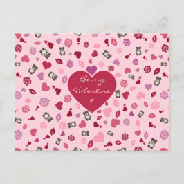 Cartão Postal De Festividades Namorados com ursos, rosas e corações