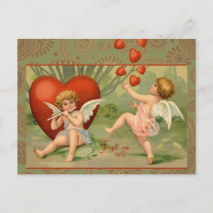 Cartão Postal De Festividades Namorados Cupidos Adoram Vintagem Antiquada
