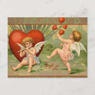 Cartão Postal De Festividades Namorados Cupidos Adoram Vintagem Antiquada