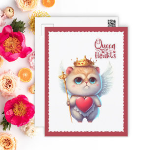 Cartão Postal De Festividades Namorados da Rainha dos Corações Chibi Angel Cat
