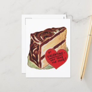 Cartão Postal De Festividades Namorados de bolo de retro bonito