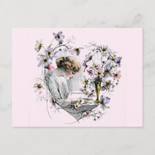 Cartão Postal De Festividades Namorados de Coração Flor