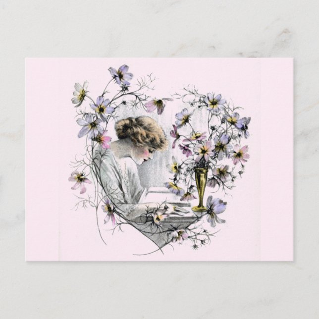 Cartão Postal De Festividades Namorados de Coração Flor (Frente)