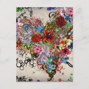Cartão Postal De Festividades Namorados de Coração Floral Artístico