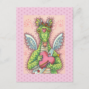 CARTÃO POSTAL DE FESTIVIDADES NAMORADOS DE FANTASIA CUPID DRAGON, CORAÇÃO E SE