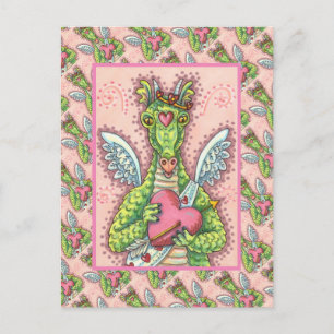 CARTÃO POSTAL DE FESTIVIDADES NAMORADOS DE FANTASIA CUPID DRAGON, CORAÇÃO E SETA