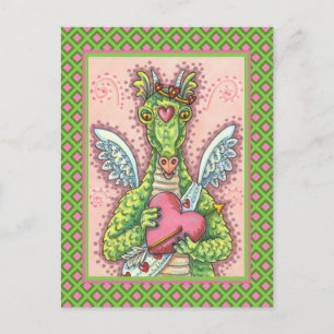 CARTÃO POSTAL DE FESTIVIDADES NAMORADOS DE FANTASIA CUPID DRAGON, CORAÇÃO E SETA