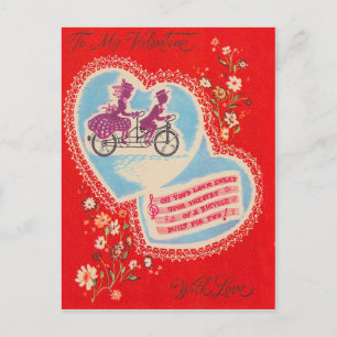 Cartão Postal De Festividades Namorados de Flor do Coração Bicicleta Tandem