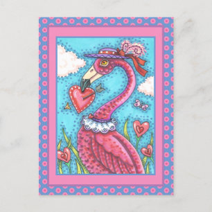 Cartão Postal De Festividades Namorados DE PINK FLAMINGO CORAÇÃO, AMOR BIRD WH