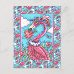 Cartão Postal De Festividades Namorados DE PINK FLAMINGO CORAÇÃO, AMOR BIRD WHIM