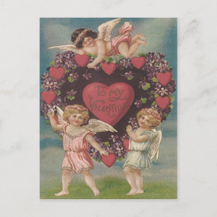 Cartão Postal De Festividades Namorados de Violetas do Coração Cupido de Cheru