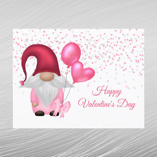 Cartão Postal De Festividades Namorados dos Balões Rosa Gnomo