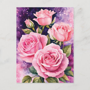Cartão Postal De Festividades Namorados Romântico de Rosas Rosa