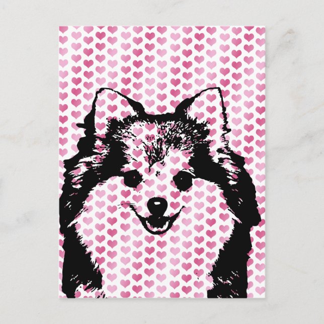 Cartão Postal De Festividades Namorados - silhueta de Pomeranian (Frente)