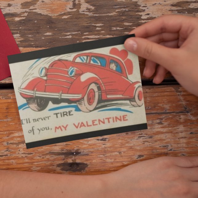 Cartão Postal De Festividades namorados Vintage Red Classic Car de 1950 (Criador carregado)