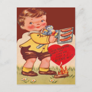 Cartão Postal De Festividades Namorados Vintage Retro Child Roasting Hot Dogs