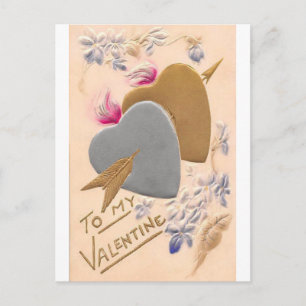 Cartão Postal De Festividades Namorados Vintage Silver & Dourado Hearts