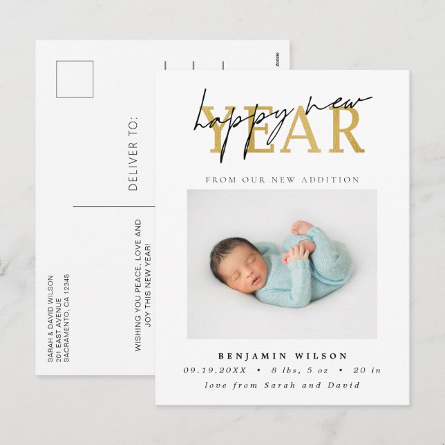 Cartão Postal De Festividades Nascimento da Foto do feliz ano novo (Frente/Verso)