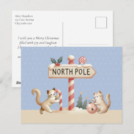 Cartão Postal De Festividades Natais de Gatinhos Fofos Polo Norte