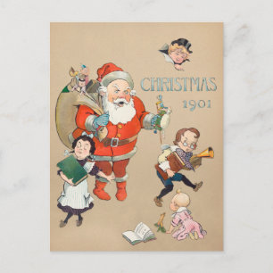 Cartão Postal De Festividades Natais vintages 1901 Papai Noel e Criança