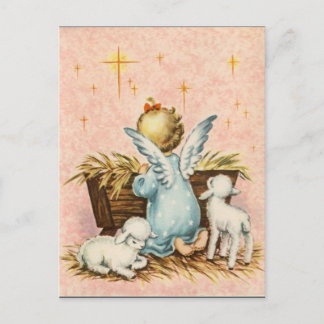 Cartão Postal De Festividades Natais vintages Angel e Lambs