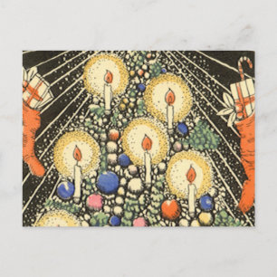 Cartão Postal De Festividades Natais vintages, Árvore com Velas e Estrela