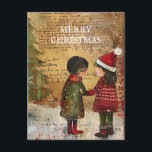 Cartão Postal De Festividades Natais vintages Árvore Neve<br><div class="desc">Natais vintages saudando cartão postal com a pintura de duas crianças em pé na neve diante de uma árvore de Natal. O texto diz, "Feliz Natal" mas é personalizável para sua própria saudação. Personalizado no verso com sua mensagem e seu nome. Entre em contato comigo para obter assistência com sua...</div>