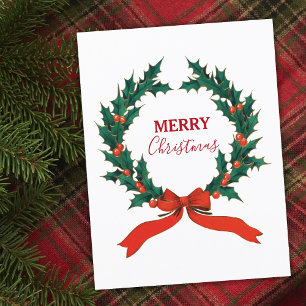 Cartão Postal De Festividades Natais vintages Berry Wreath Feliz Natal